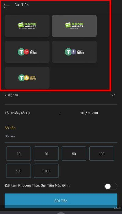  gửi tiền bằng crypto 