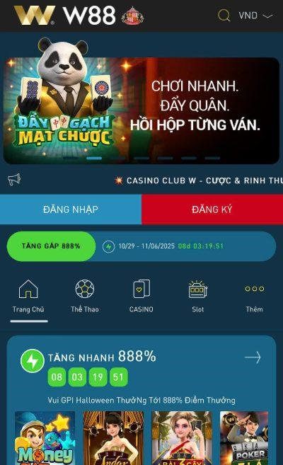 giao diện app W88 