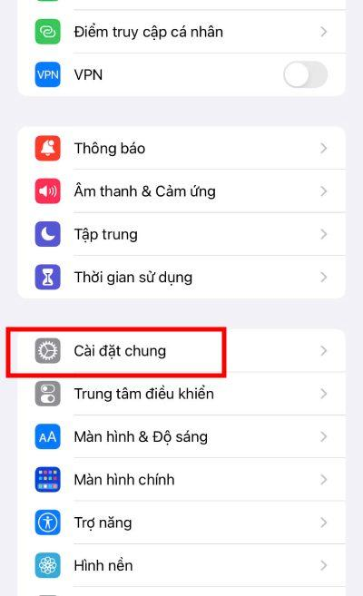 vào mục Cài đặt chung 