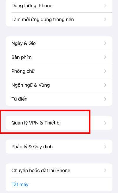 chọn Quản lý VPN 