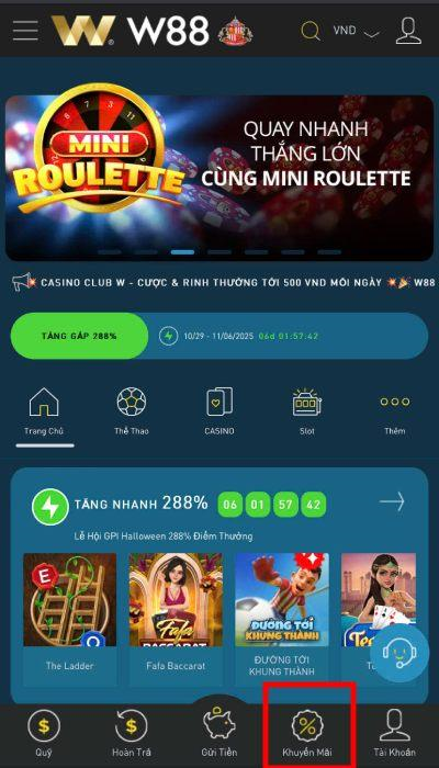 chọn mục Khuyến mãi 