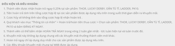 điều kiện điều khoản khuyến mãi w88 